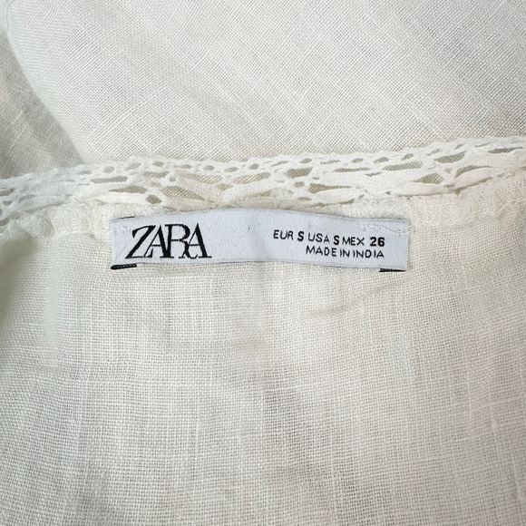 ZARA 100% Linen Cami Ruffle Lace Sleeveless Strappy V neck Tank Top, White - Picture 12 of 13